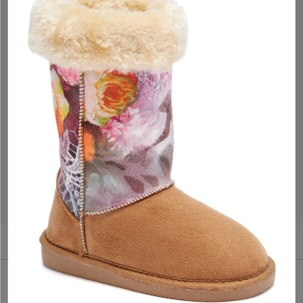 💜 Brown Floral Bambi Boots Faux Fur - Girls ‼️FINAL SALE